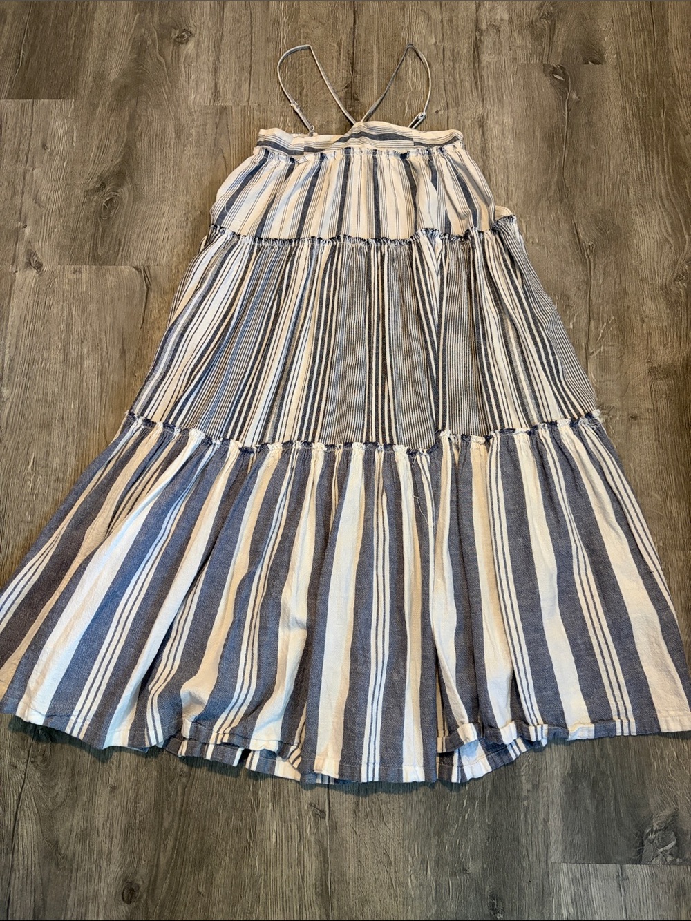 J. Crew Blue and White Striped Tiered Maxi Skirt